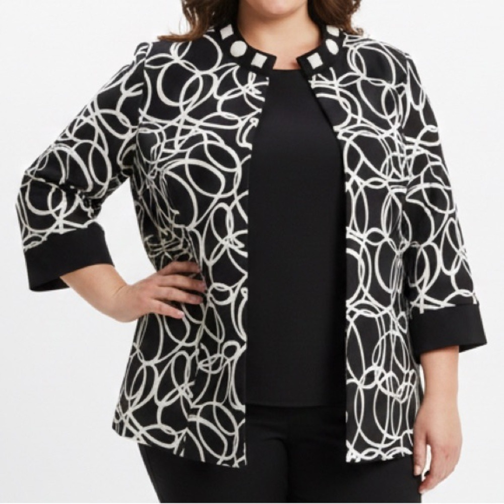 Dana Kay Black White Swirl Blazer Jacket Plus Size 14W‎ Abstract Circle Print